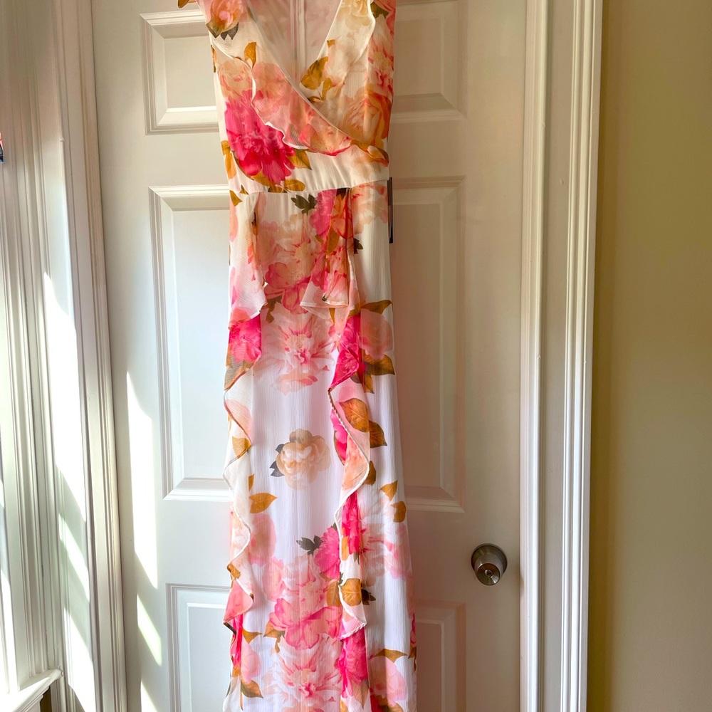 Karl Lagerfeld Dress, NWT, Floral, flr length, Sz 8, light pink, dark pink,white
